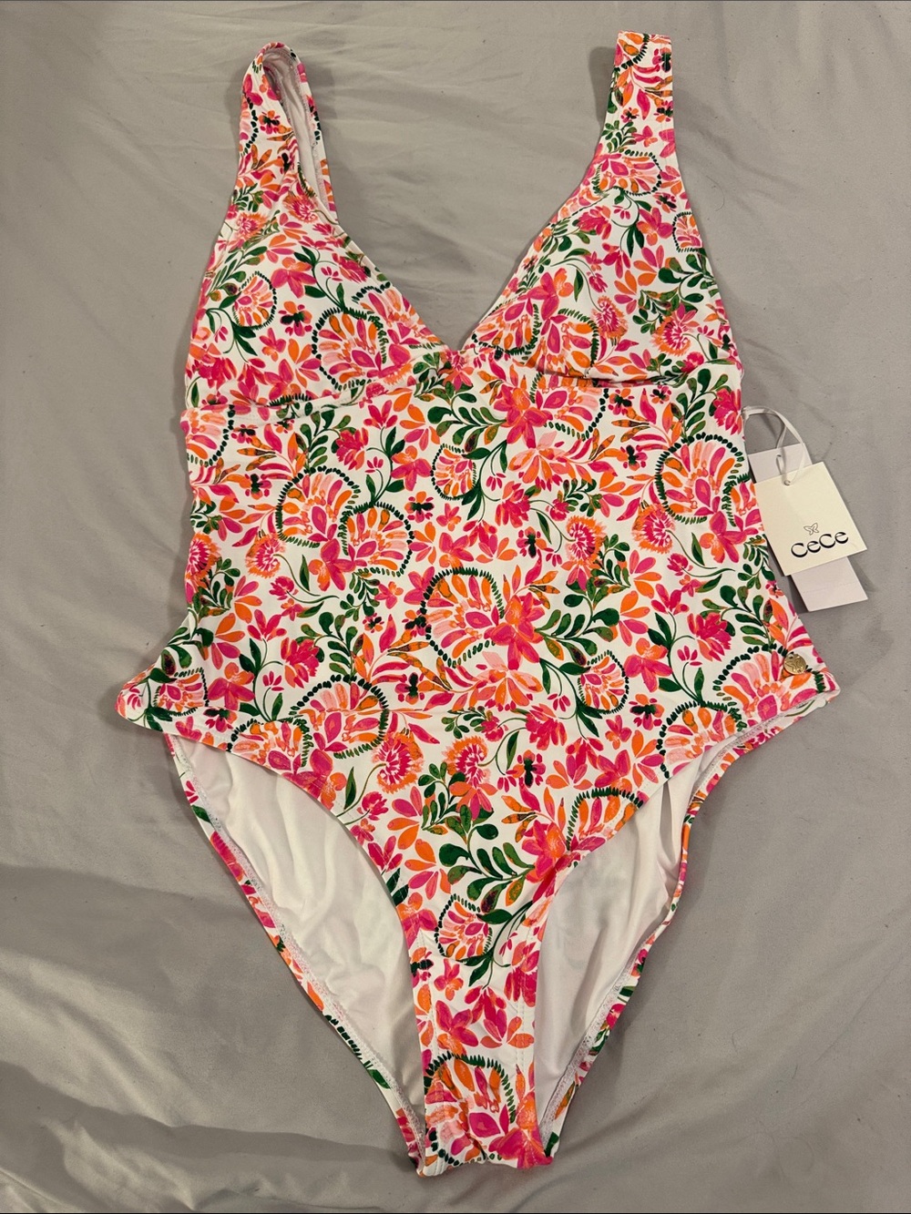 CeCe Pink, Orange & Green Floral One-Piece Swimsuit